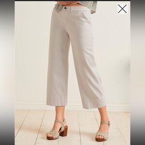 Garnet Hill Women's Size 12 Cropped Wide-Leg Chinos Beige Organic Cotton Classic